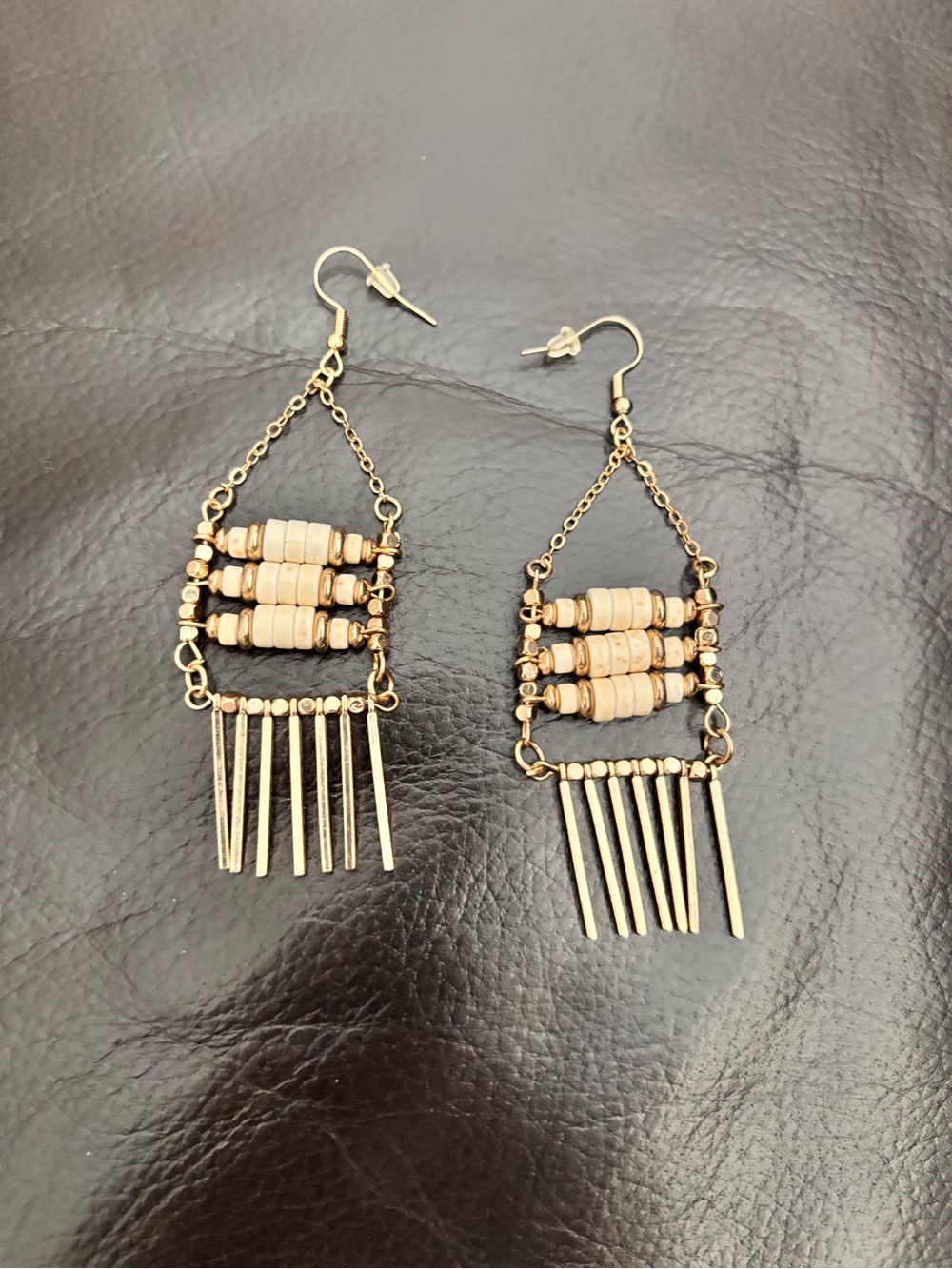 SHEIN Gold-Tone Drop Earrings with Cream Beads